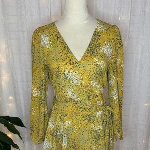 LOFT Yellow Floral Wrap Blouse